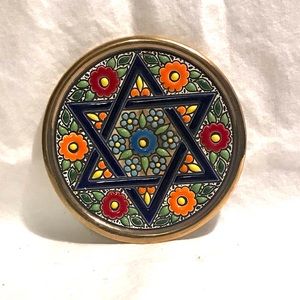 Colorful Ceramic Dish with Star of David & Flowers.